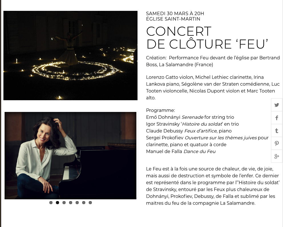Page Internet. Église Saint-Martin. Festival Max van der Linden. Concert de clôture « Feu ». 2019-03-30
